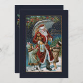 Kerstman in Sneeuw met Kinderen & Paraplu Feestdagenkaart (Voorkant / Achterkant)