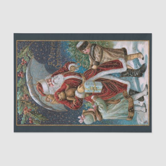  Kerstman in Sneeuw met Kinderen & Paraplu Tissuepapier (Voorkant)