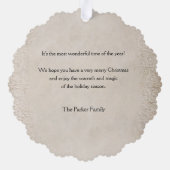  kerstman in sneeuw met speelgoed ornament kaart (Achterkant)