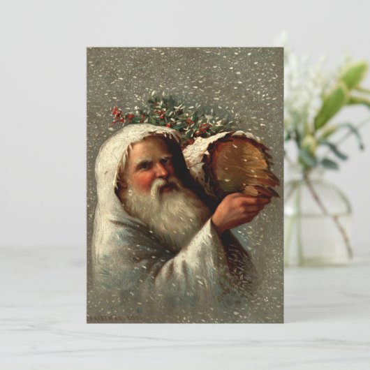 kerstman in sneeuw met Yule Log Feestdagenkaart (Staand voorkant)