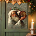 kerstman in sneeuw met Yule Log Houten Fototegel<br><div class="desc">Artistieke vintage Robert Finlay McIntyre portret van de kerstman met een witte robed en draagt een Jule-inlog in de sneeuw.</div>