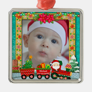 Kerstman in trein en kerst leuk foto metalen ornament