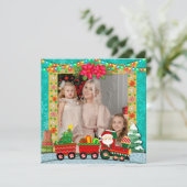 Kerstman in trein, Kerstmis en vakantie foto Feestdagenkaart (Staand voorkant)