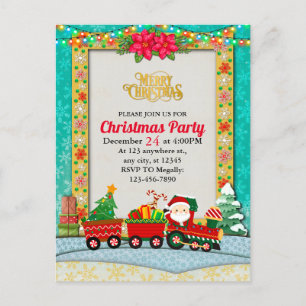 Kerstman in trein met cadeaus en kerstboom briefkaart