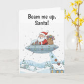 Kerstman in UFO Kerstmis Kaart (Gele Bloem)