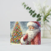 Kerstman in vintage aquarel briefkaart (Staand voorkant)