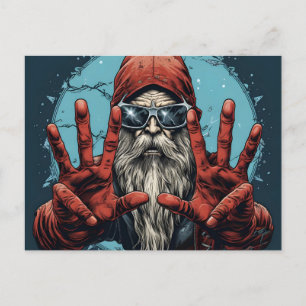 Kerstman in vintage heavy metal rock and roll feestdagenkaart