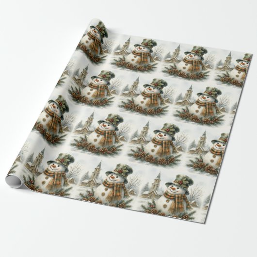 Kerstman in vintage stijl cadeaupapier (Uitgerold)