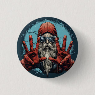 Kerstman in vintage-stijl Heavy Metal Rock and Rol Ronde Button 3,2 Cm