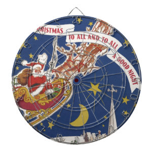 Kerstman in vintage stijl met vliegende rendieren dartbord