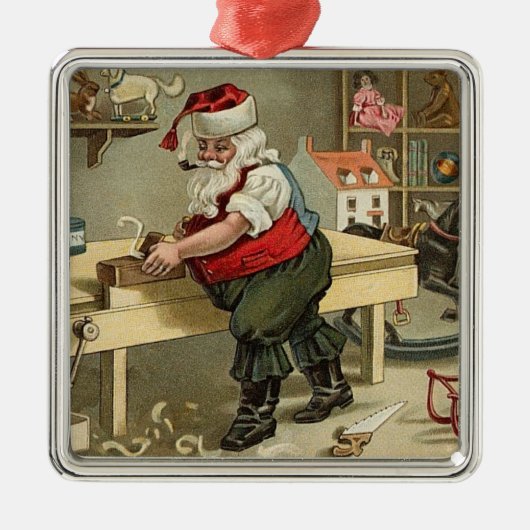 Kerstman in werkplaats metalen ornament (Voorkant)