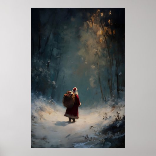 Kerstman in Winter Woud Print, Knus Kerstmis Poster (Voorkant)