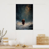 Kerstman in Winter Woud Print, Knus Kerstmis Poster (Keuken)