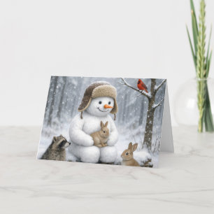 Kerstman In Winterwoud Met Dier Kaart