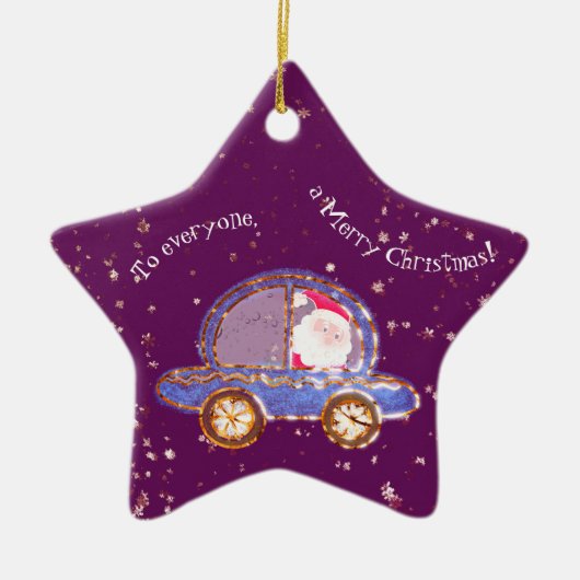 Kerstman in zijn auto met Kerstmis Keramisch Ornament (Voorkant)