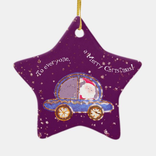 Kerstman in zijn auto met Kerstmis Keramisch Ornament (Achterkant)