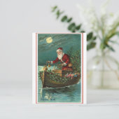 Kerstman in zijn boot feestdagenkaart (Staand voorkant)