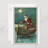 Kerstman in zijn boot feestdagenkaart (Voorkant / Achterkant)