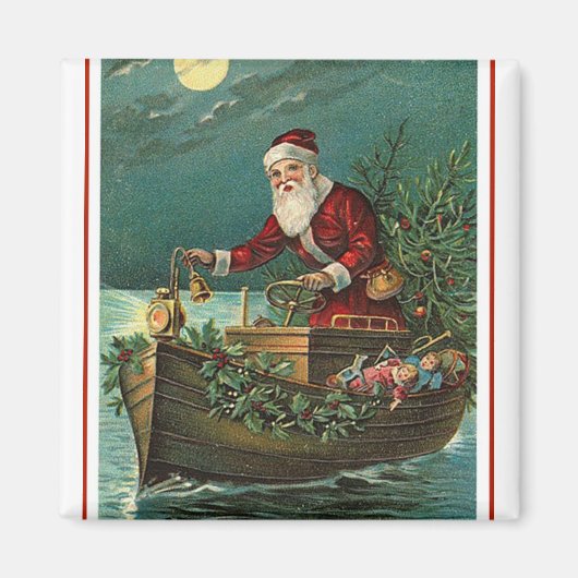 Kerstman in zijn boot magneet (Voorkant)