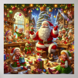 Kerstman in zijn kerstwerkplaats met speelgoed muu poster