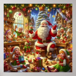Kerstman in zijn kerstwerkplaats met speelgoed muu poster