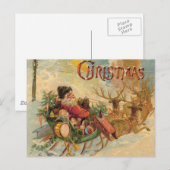 kerstman in zijn rendierslee feestdagenkaart (Voorkant / Achterkant)