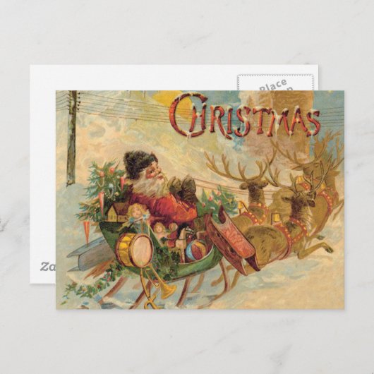 kerstman in zijn rendierslee feestdagenkaart (Voorkant / Achterkant)
