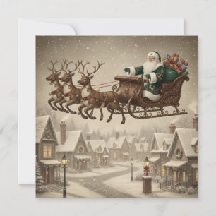 Kerstman in zijn rendierslee feestdagenkaart