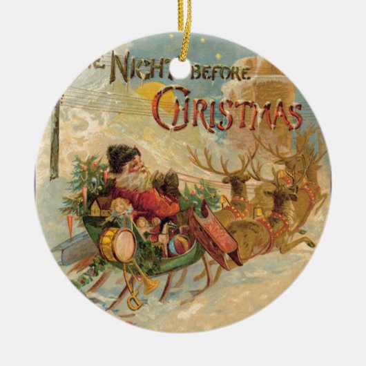 kerstman in zijn rendierslee keramisch ornament (Voorkant)