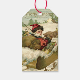 Kerstman in zijn slee cadeaulabel