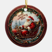 Kerstman in zijn slee keramisch ornament (Voorkant)