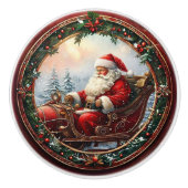 Kerstman in zijn slee keramische knop (Voorkant)