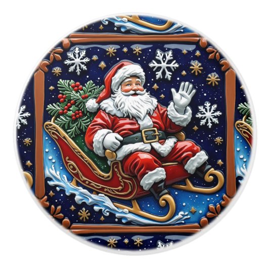 Kerstman in zijn slee Kerstmis Keramische Knop (Voorkant)