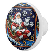 Kerstman in zijn slee Kerstmis Keramische Knop (Rechts)