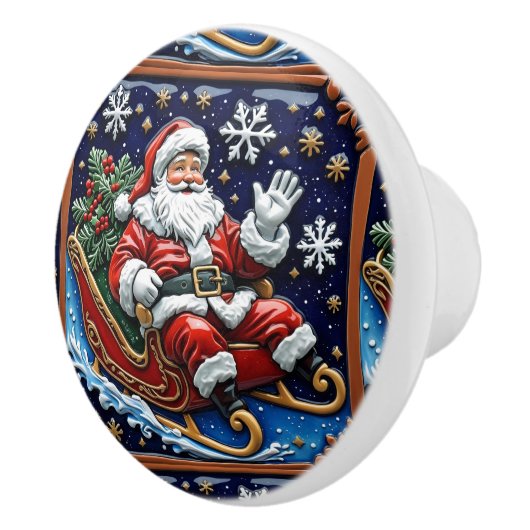 Kerstman in zijn slee Kerstmis Keramische Knop (Rechts)