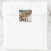 Kerstman in zijn slee met rendier Vierkante Sticker (Tas)