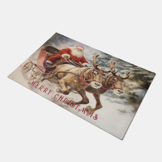 Kerstman in zijn slee met rendieren deurmat (Schuin)