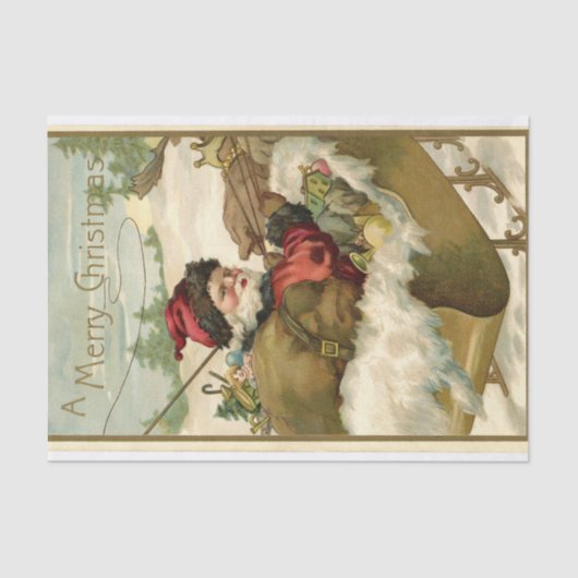 Kerstman in zijn slee met speelgoed Tissuepapier (Voorkant)