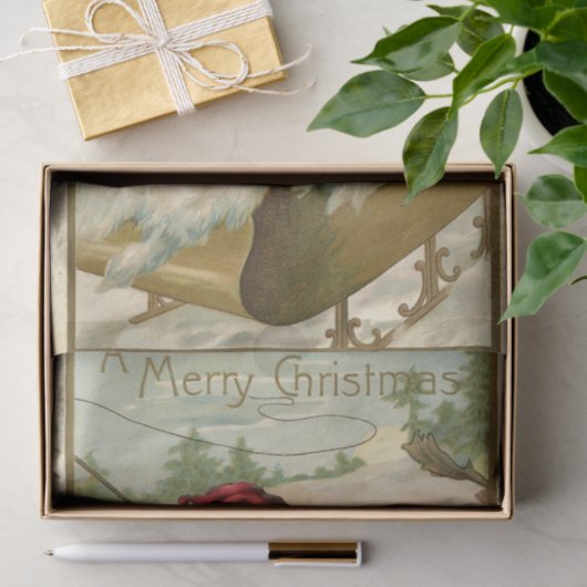 Kerstman in zijn slee met speelgoed Tissuepapier (Geschenk)