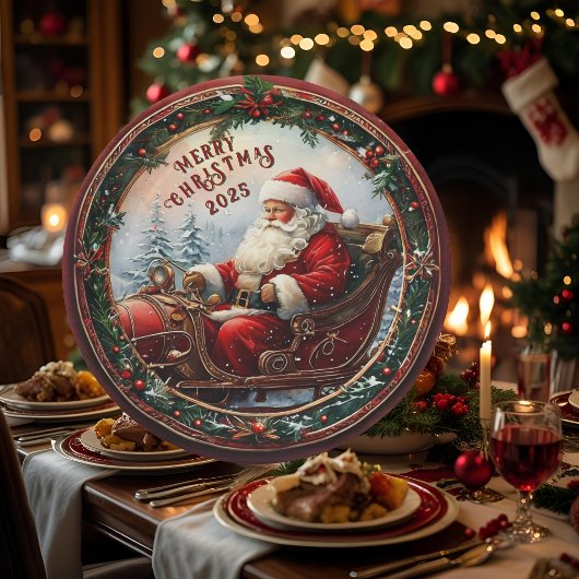 Kerstman in zijn slee papieren bordje