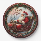 Kerstman in zijn slee papieren bordje (Voorkant)
