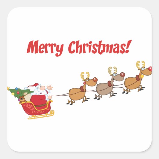Kerstman in zijn slee vierkante sticker (Voorkant)