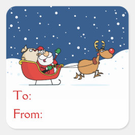 Kerstman in zijn slee vierkante sticker