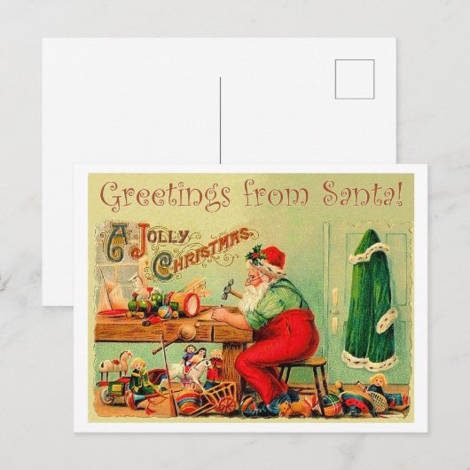 Kerstman in zijn werkplaats briefkaart (Voorkant / Achterkant)