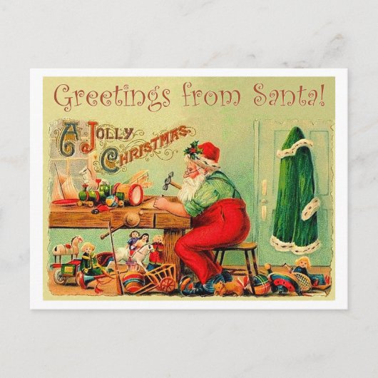 Kerstman in zijn werkplaats briefkaart (Voorkant)