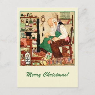 kerstman in zijn werkplaats feestdagenkaart