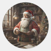 Kerstman in zijn werkplaats Kerst Elf Ronde Sticker (Voorkant)