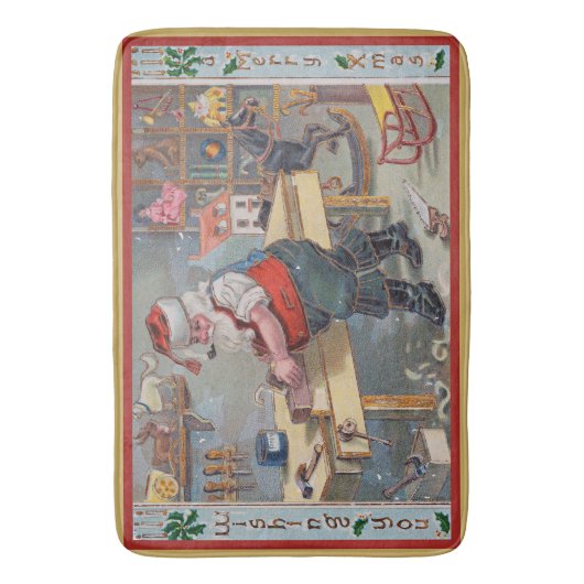 Kerstman in zijn Workshop, Vrolijk Kerstfeest, Badmat (Voorkant Verticaal)