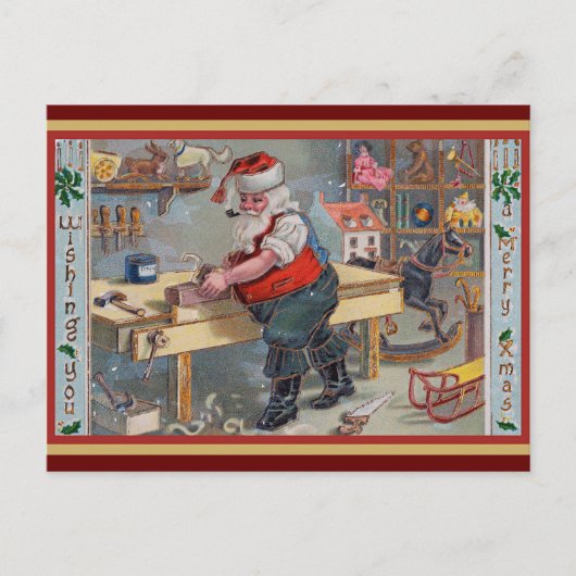 Kerstman in zijn Workshop, Vrolijk Kerstfeest, Briefkaart (Voorkant)