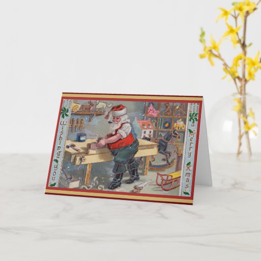Kerstman in zijn Workshop, Vrolijk Kerstfeest, Kaart (Gele Bloem)